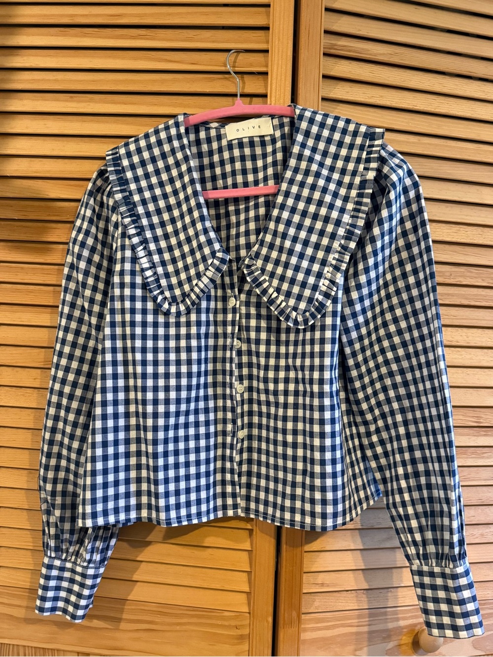 OLIVE women’s Navy & White Gingham Button-Front Top